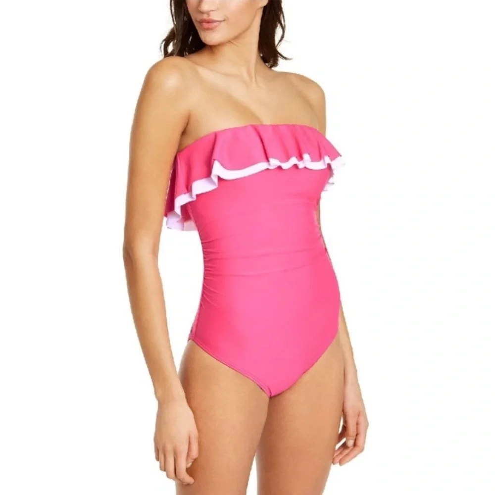 Tommy Hilfiger Ruffle Strapless One Piece Swimsuit - Size 10 - Picture 1 of 16